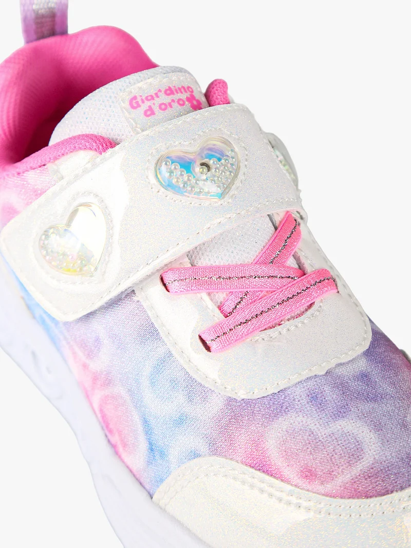 Sneakers da bambina con strappo e luci - bianco