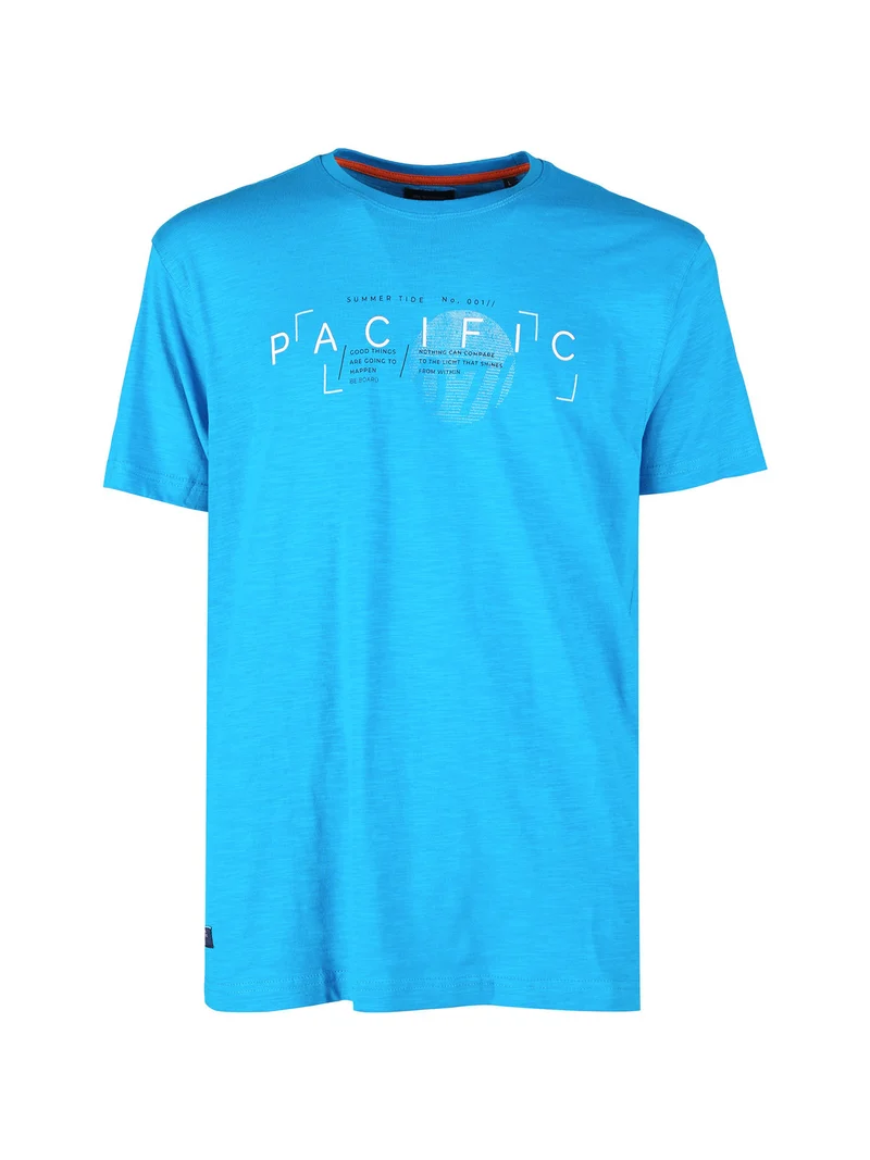 T-shirt uomo in cotone con stampa scrtita - turchese