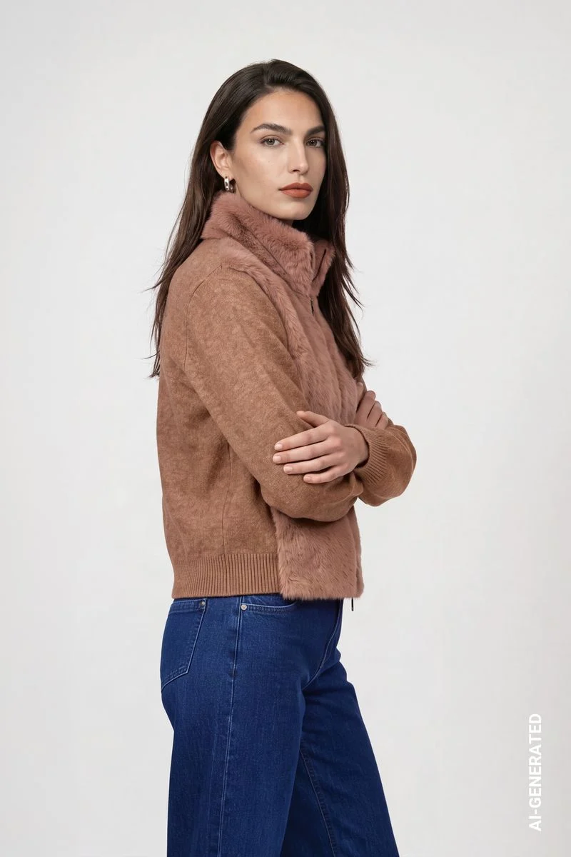 Strickjacke mit Kunstfell