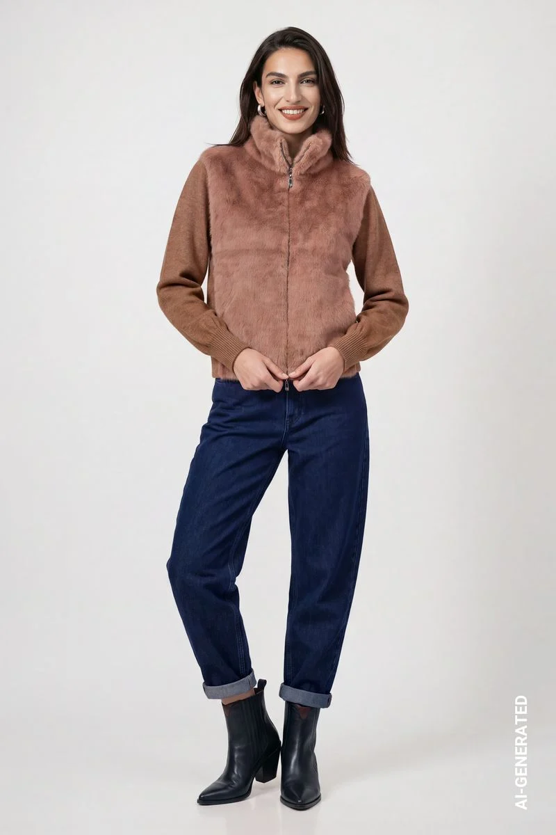 Strickjacke mit Kunstfell