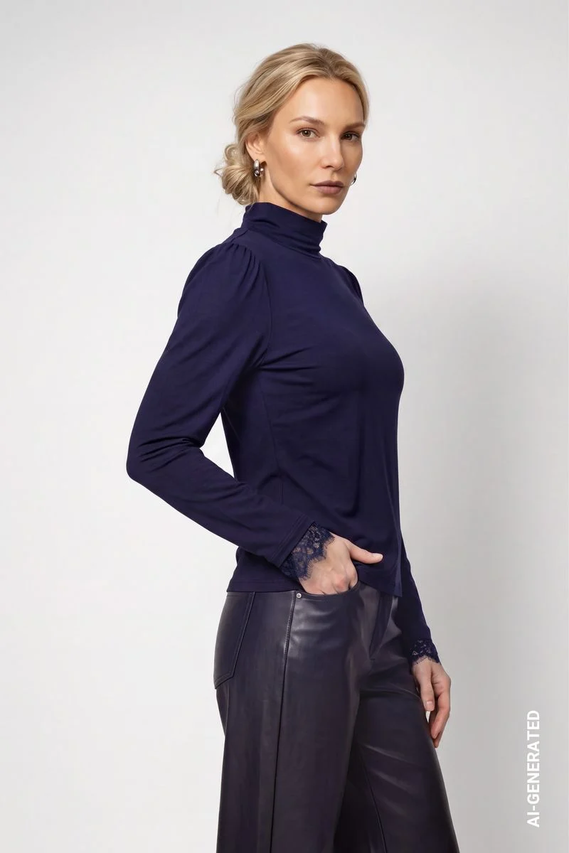 Rollkragenshirt mit Spitze