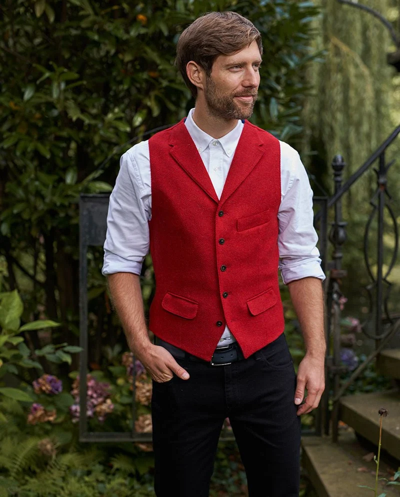 Harris Tweed Weste "Wales" in red Twill