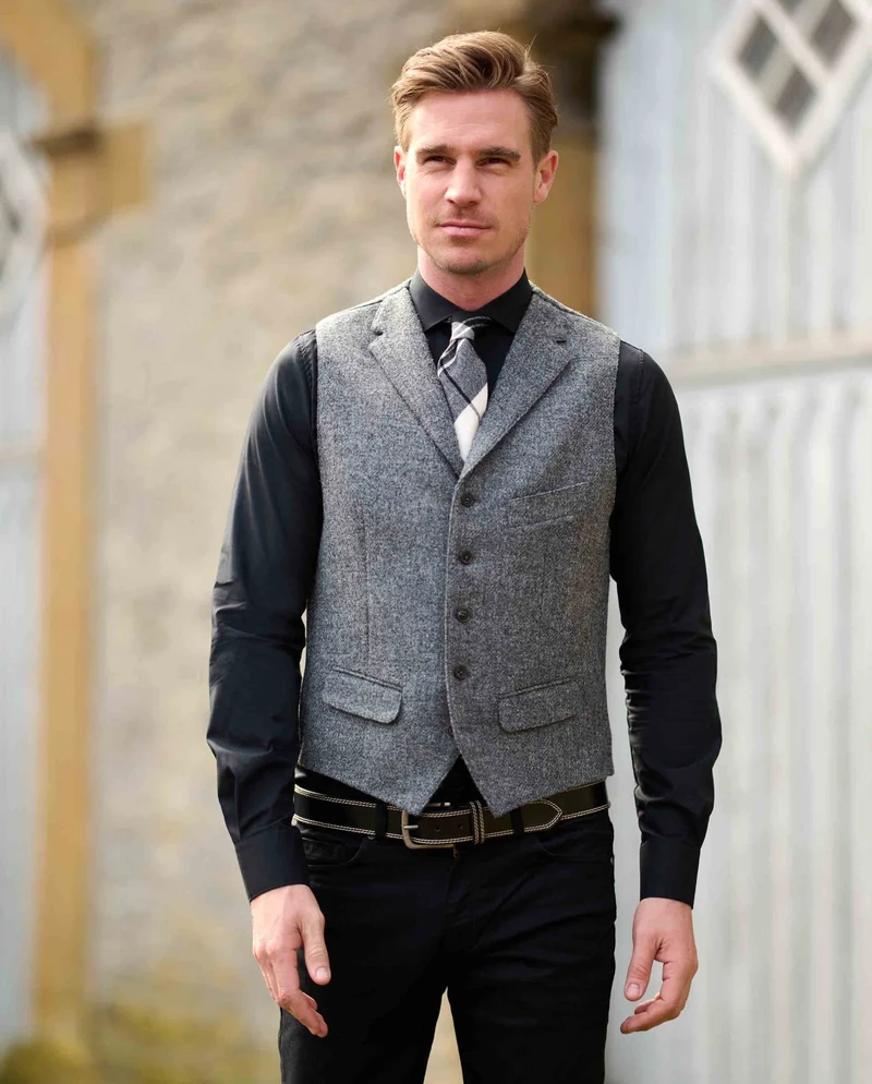 Harris Tweed Weste "Wales" in anthra melange