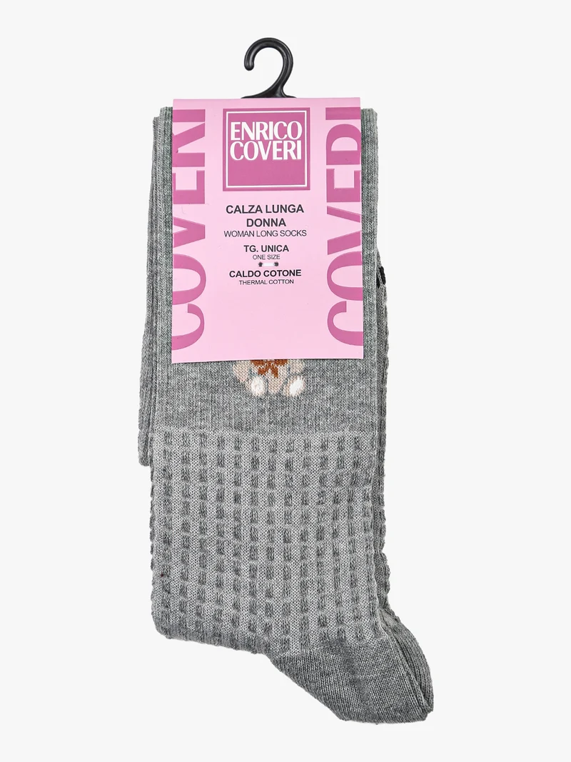 Calze lunghe da donna in caldo cotone con stampa orsacchiotto - grigio