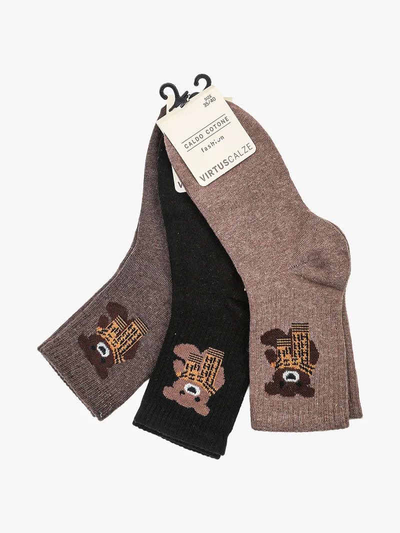 Calze tennis da donna in caldo cotone con stampa orsacchiotto - assortito 02