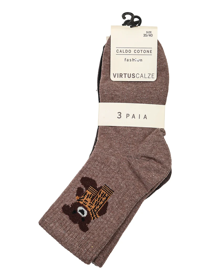 Calze tennis da donna in caldo cotone con stampa orsacchiotto - assortito 02