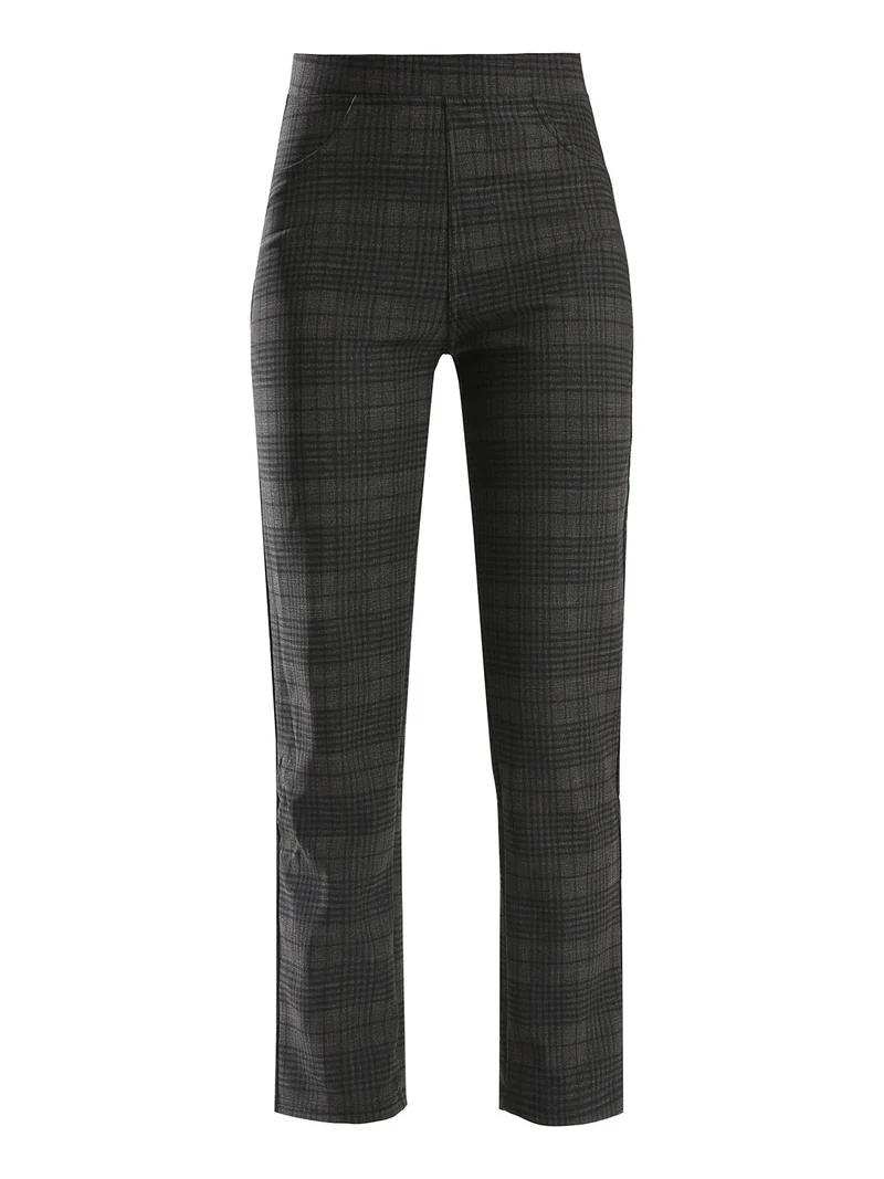 Leggings donna in pied de poule con interno in pile - grigio scuro