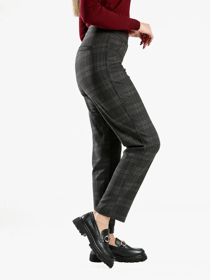 Leggings donna in pied de poule con interno in pile - grigio scuro