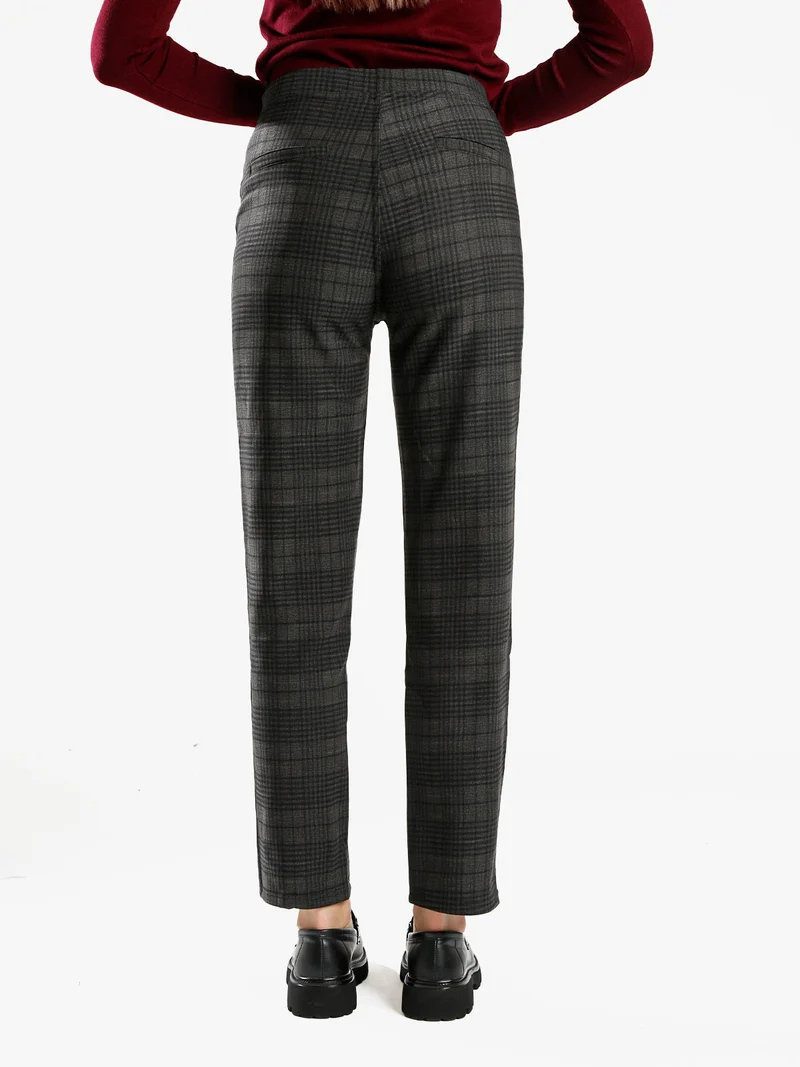 Leggings donna in pied de poule con interno in pile - grigio scuro