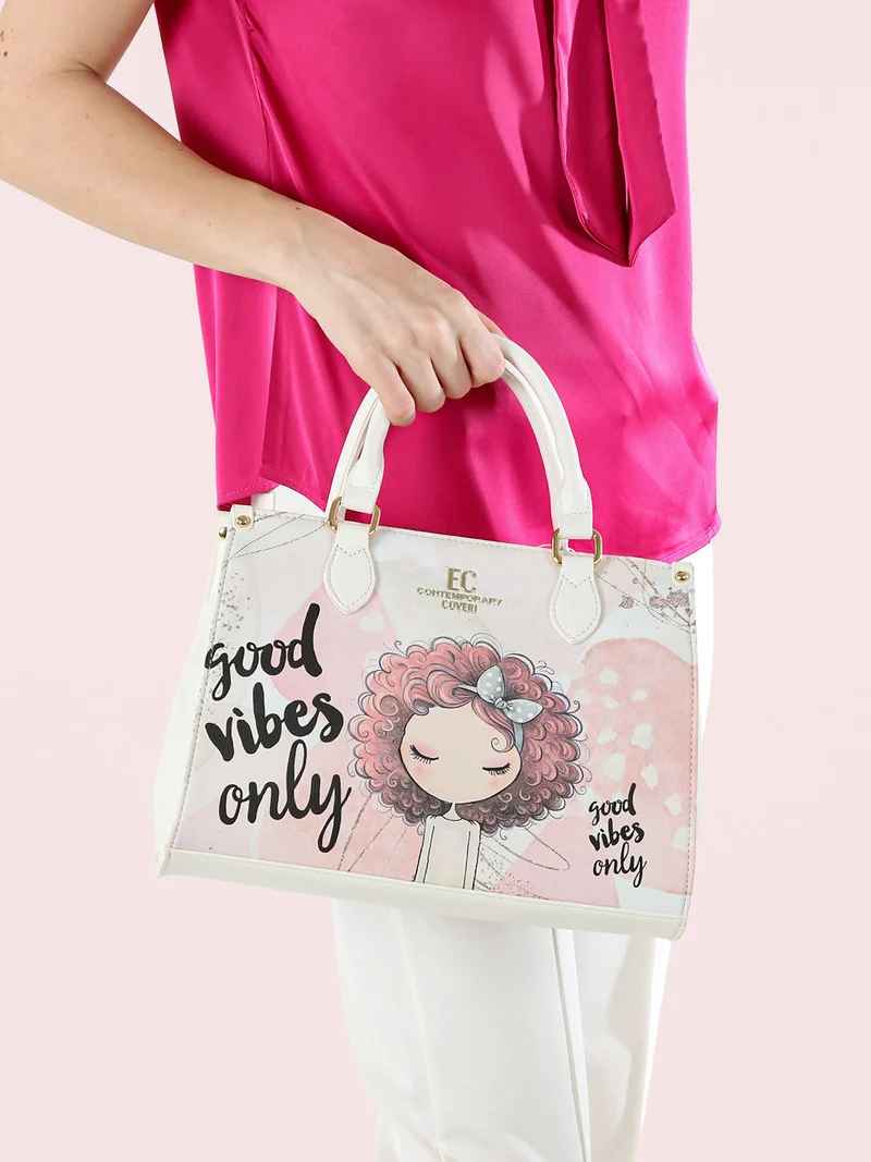 Borsa frame da donna in ecopelle con stampa disegno - bianco