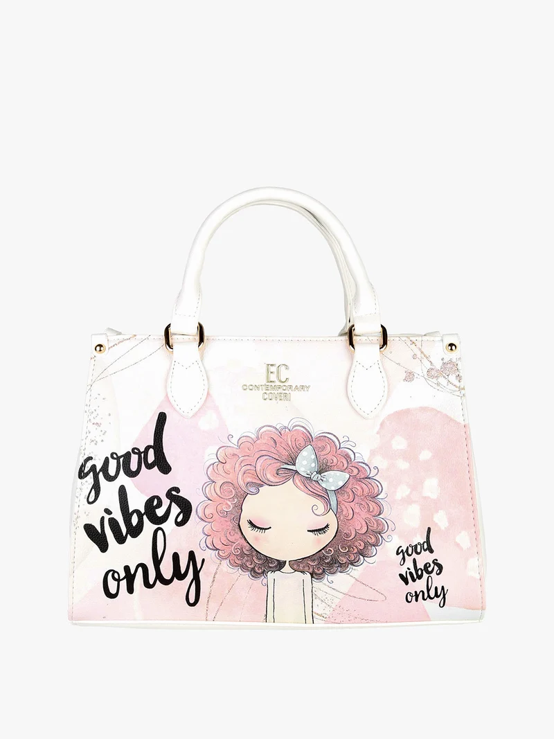 Borsa frame da donna in ecopelle con stampa disegno - bianco