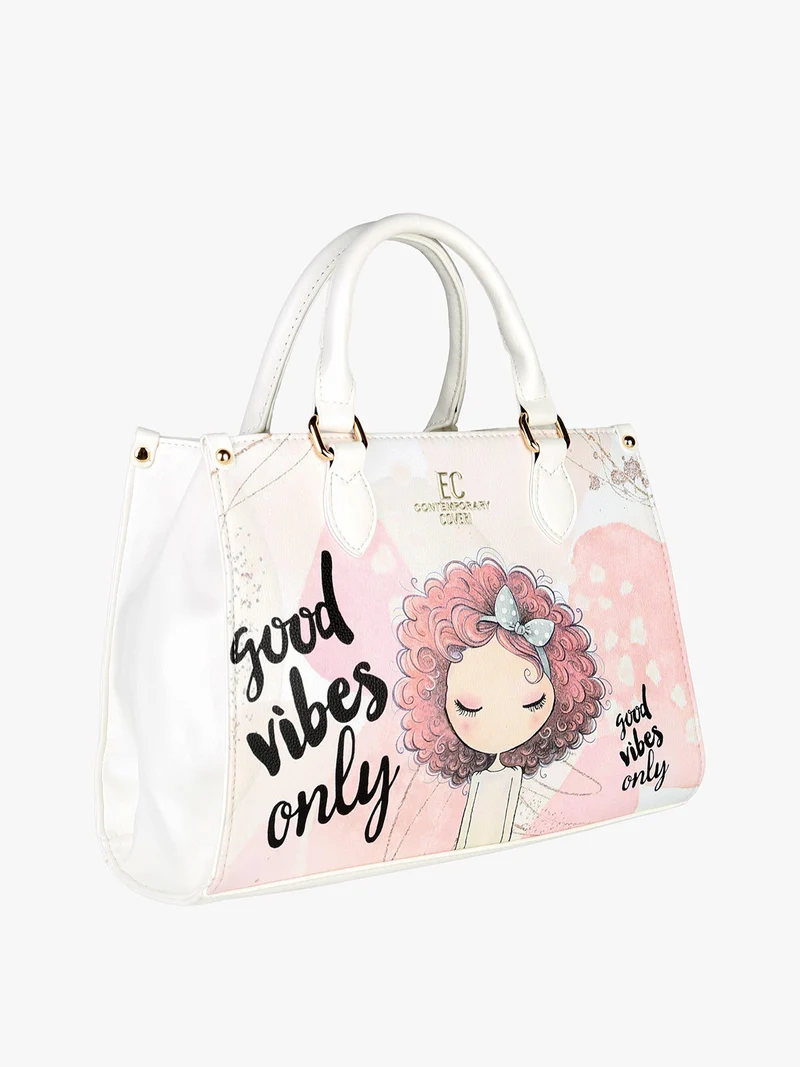 Borsa frame da donna in ecopelle con stampa disegno - bianco