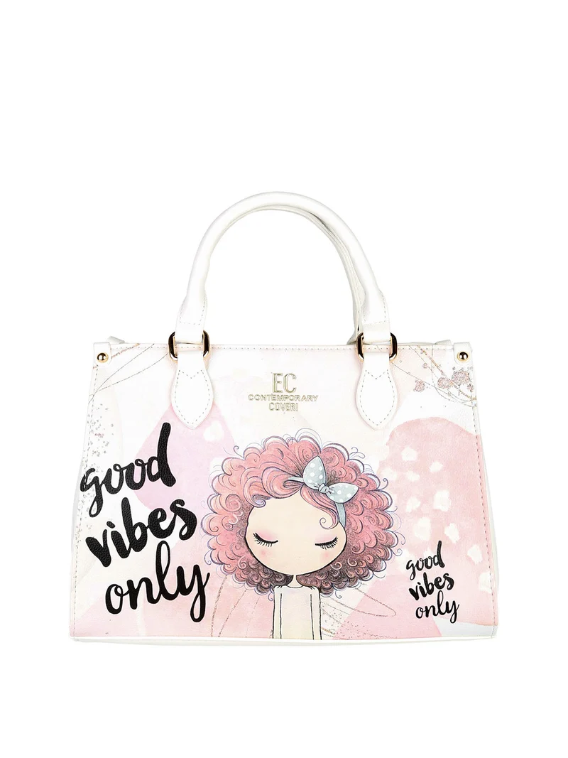 Borsa frame da donna in ecopelle con stampa disegno - bianco