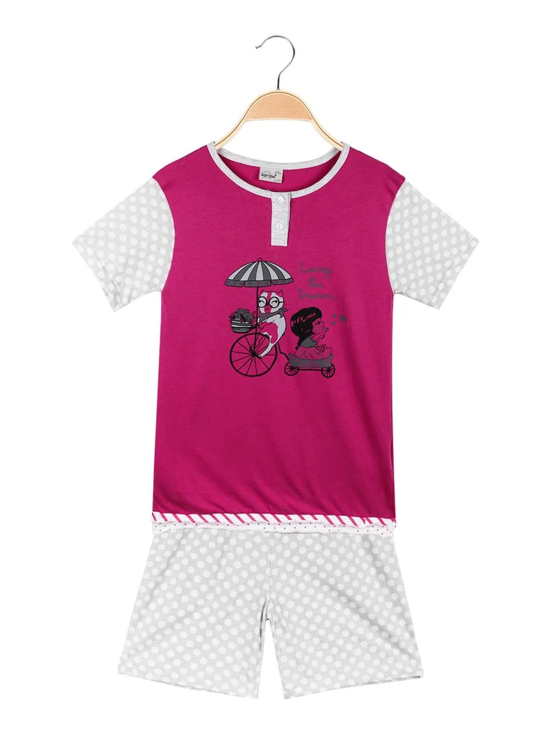 Pigiama corto in cotone da bambina - fucsia
