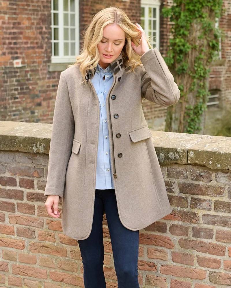 Damenmantel "Paula" aus Woll-Kaschmir-Qualität in taupe