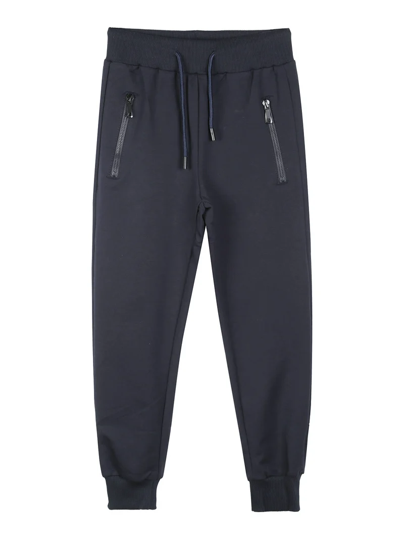 Pantaloni tuta da bambino con polsini e coulisse - blu scuro