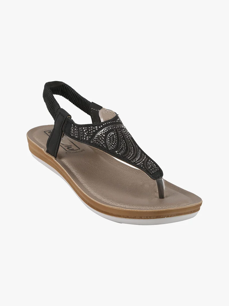 Infradito donna con strass e cinturino elastico - nero