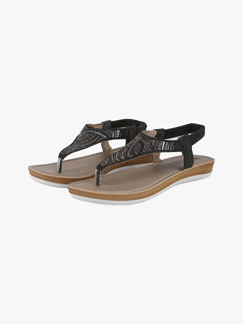 Infradito donna con strass e cinturino elastico - nero