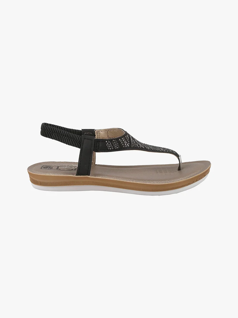Infradito donna con strass e cinturino elastico - nero