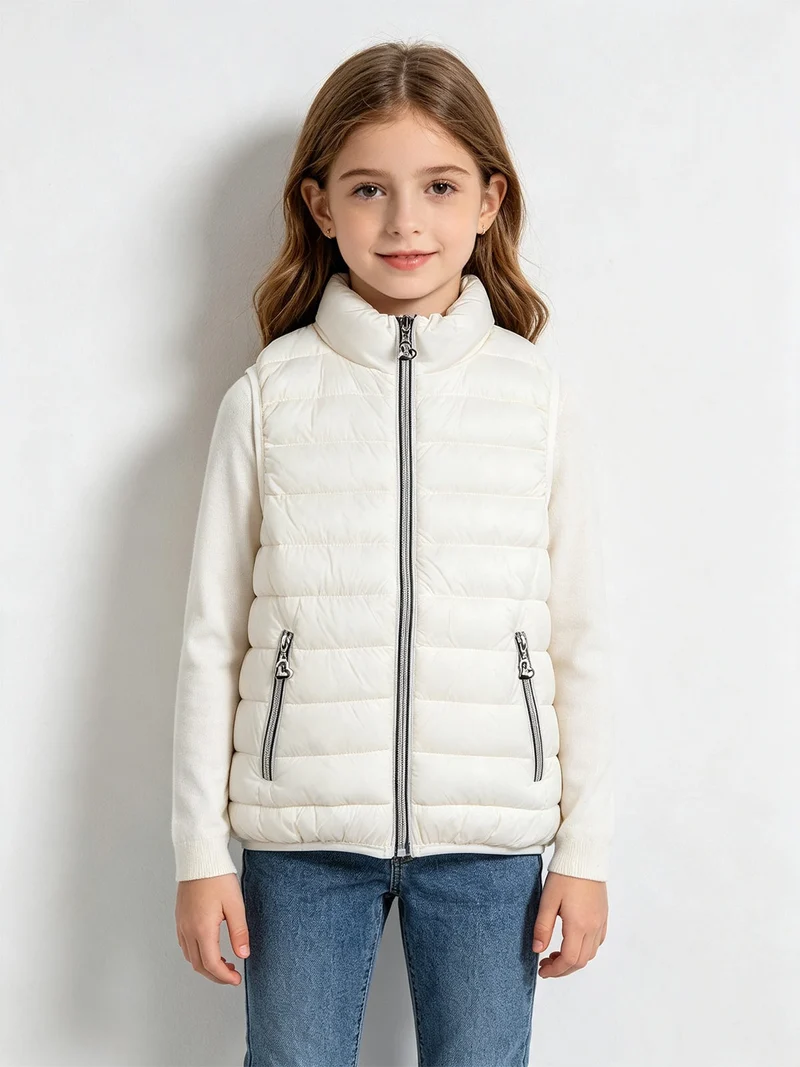 Smanicato da bambina imbottito con zip - panna