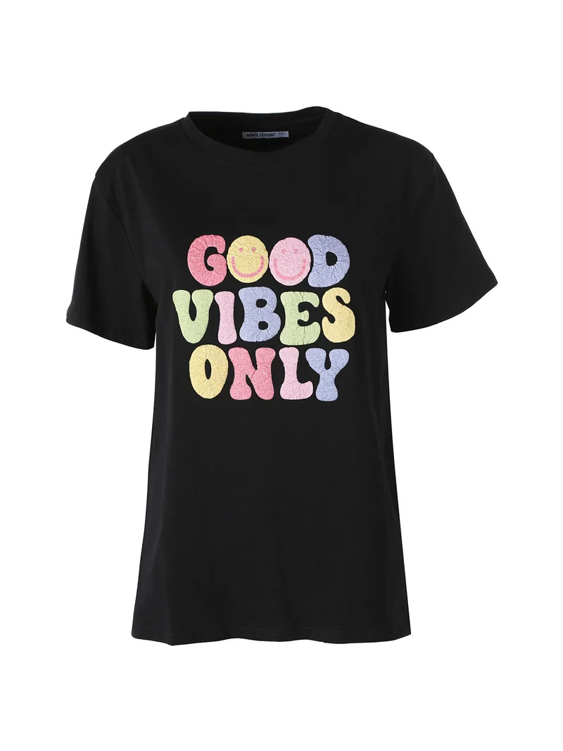 T-shirt donna in cotone con stampa colorate - nero