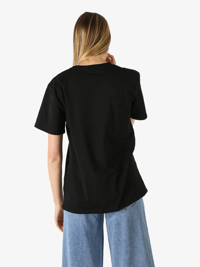 T-shirt donna in cotone con stampa colorate - nero