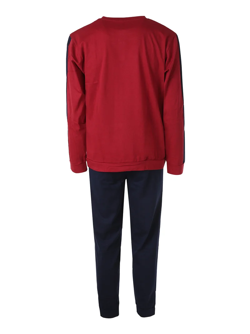 Pigiama lungo da uomo in caldo cotone con logo - bordeaux