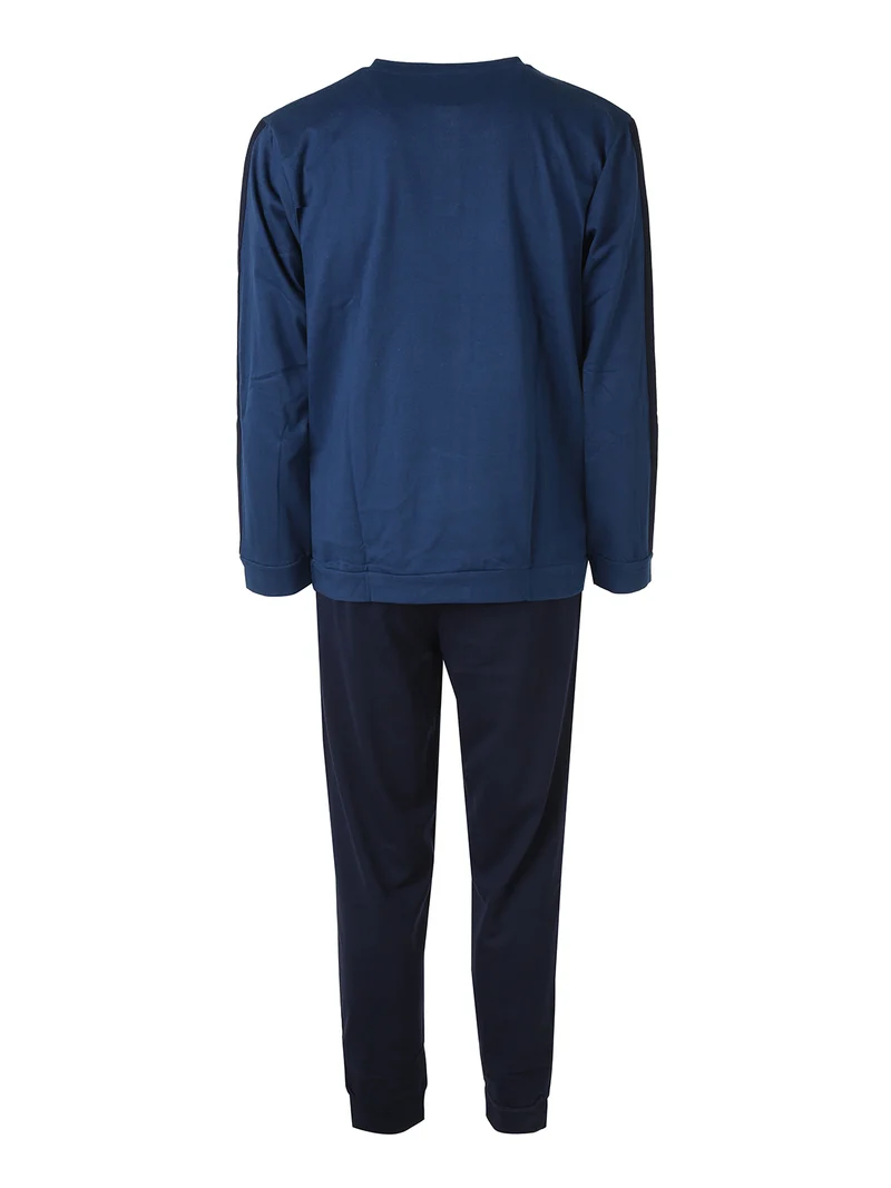 Pigiama lungo da uomo in caldo cotone con logo - blu