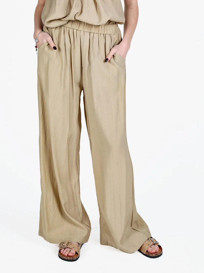 Pantaloni leggeri da donna a gamba larga - khaki