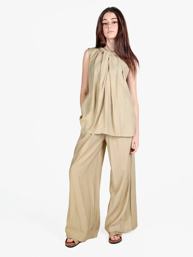 Pantaloni leggeri da donna a gamba larga - khaki
