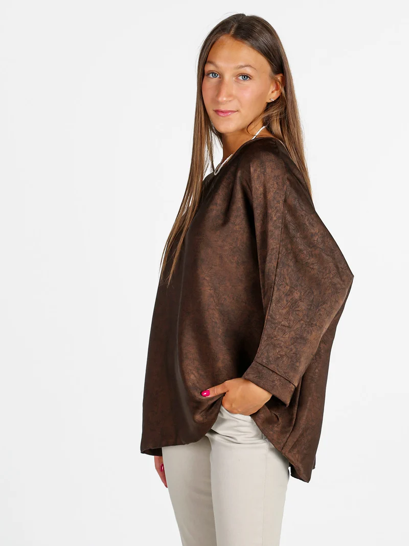 Blusa donna girocollo con maniche a pipistrello - moro
