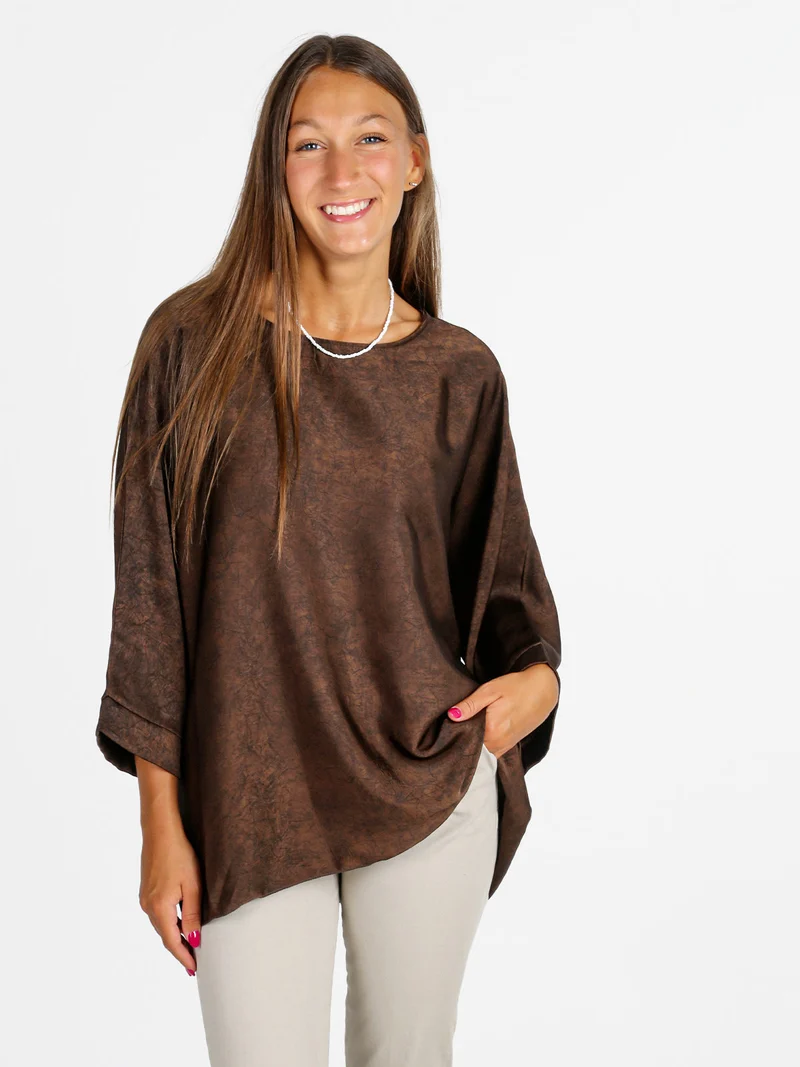 Blusa donna girocollo con maniche a pipistrello - moro