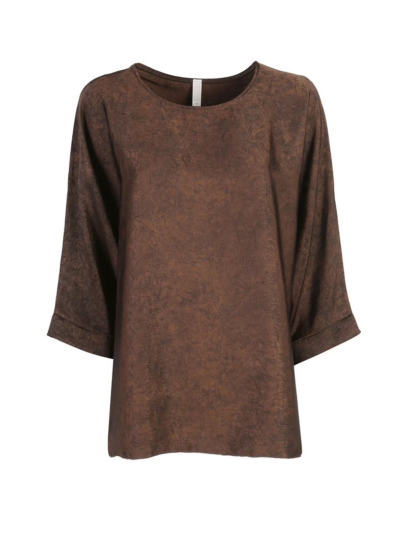 Blusa donna girocollo con maniche a pipistrello - moro