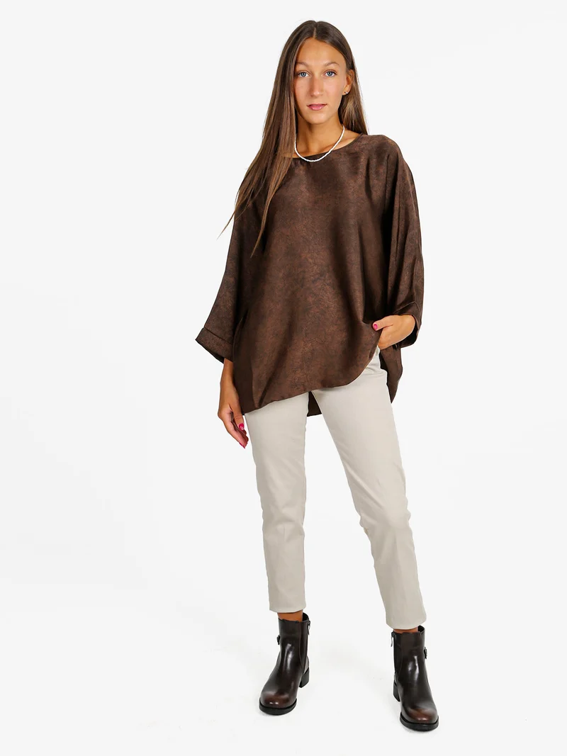 Blusa donna girocollo con maniche a pipistrello - moro