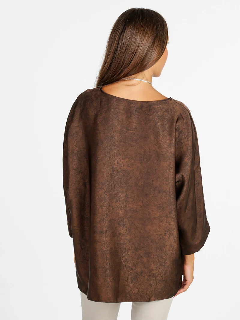 Blusa donna girocollo con maniche a pipistrello - moro