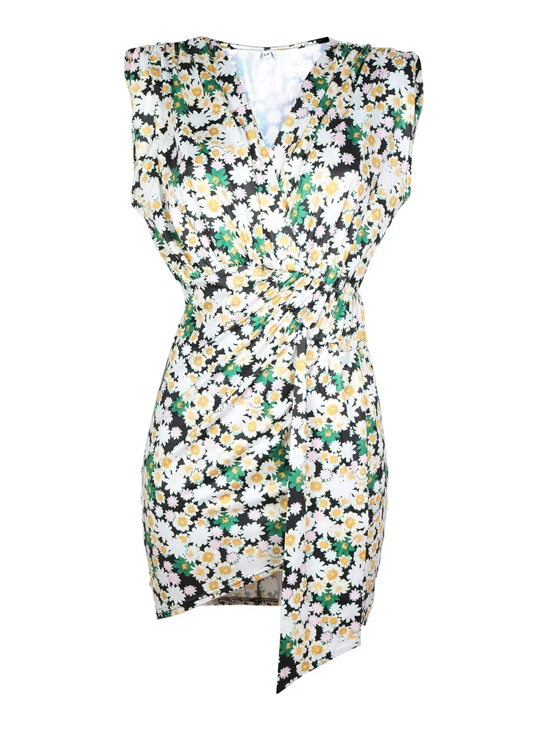 Abito donna drappeggiato a fiori - nero