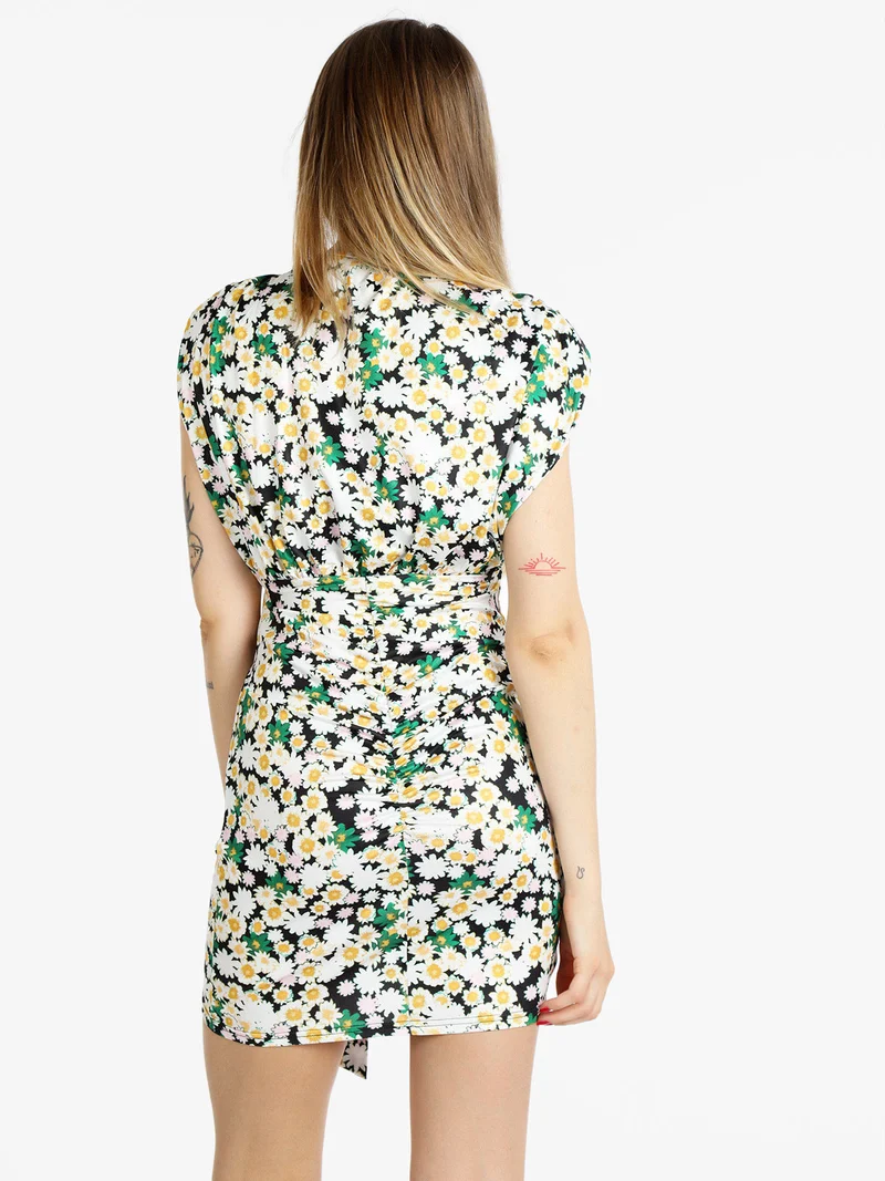 Abito donna drappeggiato a fiori - nero