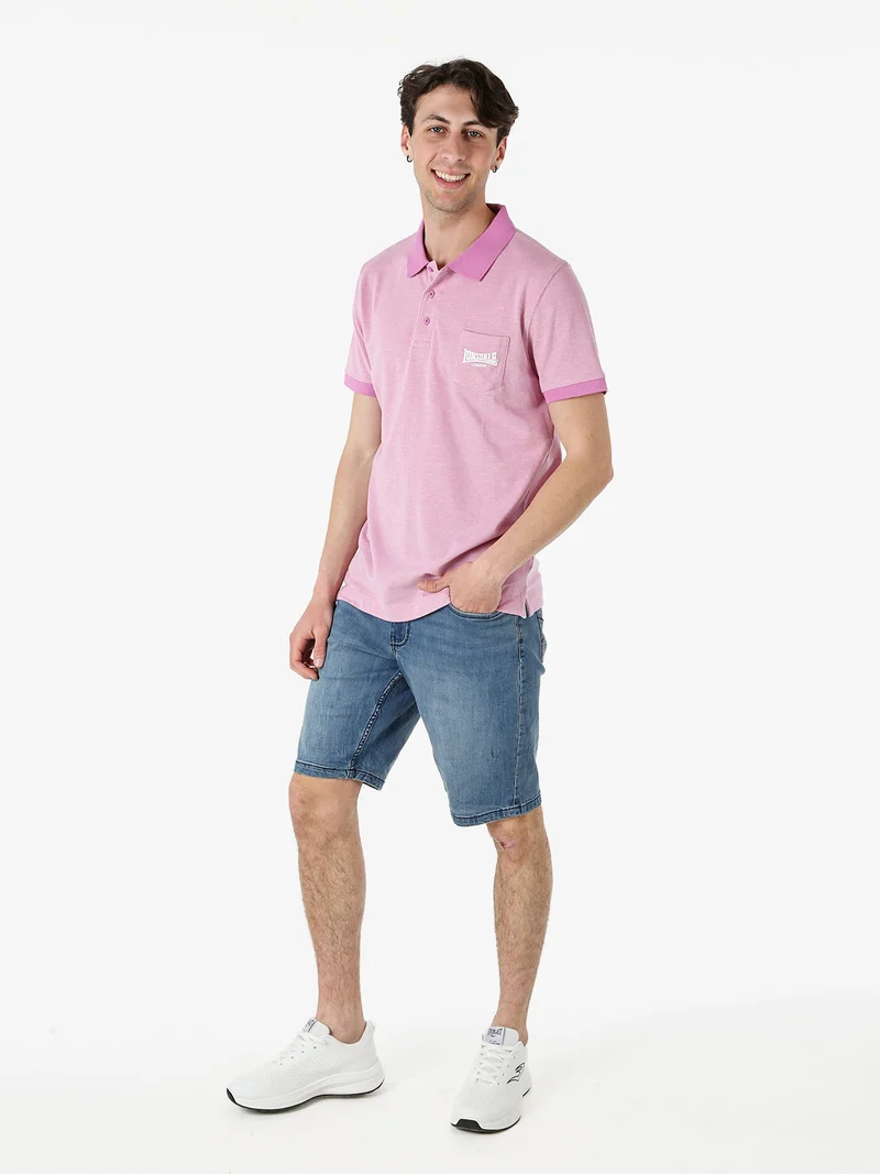 Polo da uomo in cotone a maniche corte con taschino - rosa