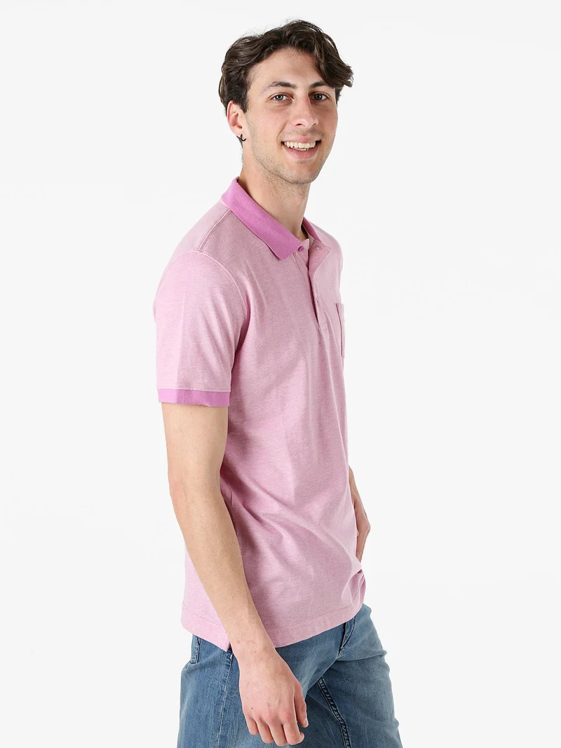 Polo da uomo in cotone a maniche corte con taschino - rosa