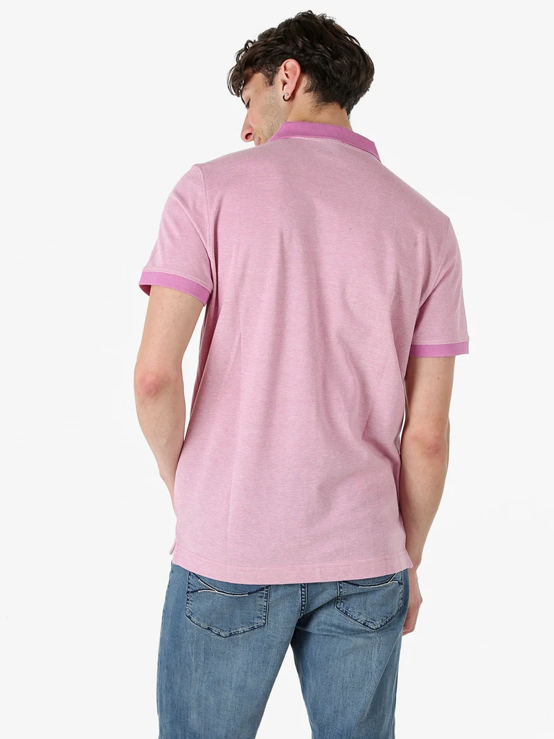 Polo da uomo in cotone a maniche corte con taschino - rosa
