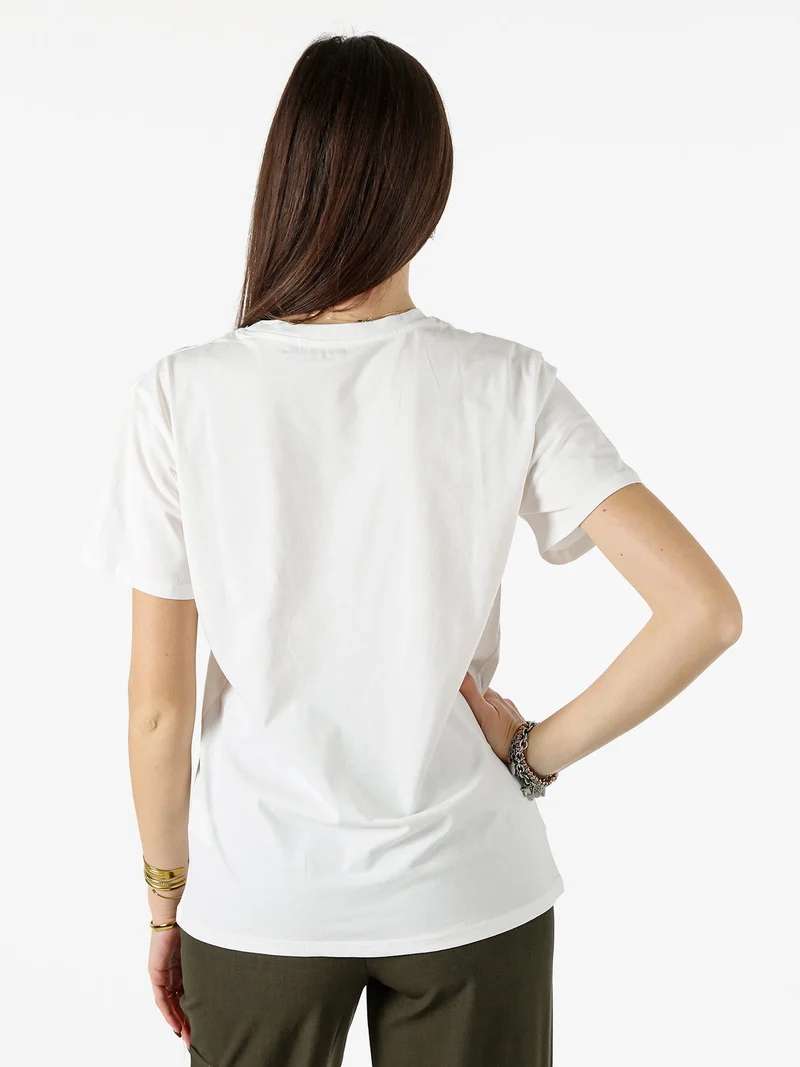 T-shirt donna in cotone con stampa e strass - giallo