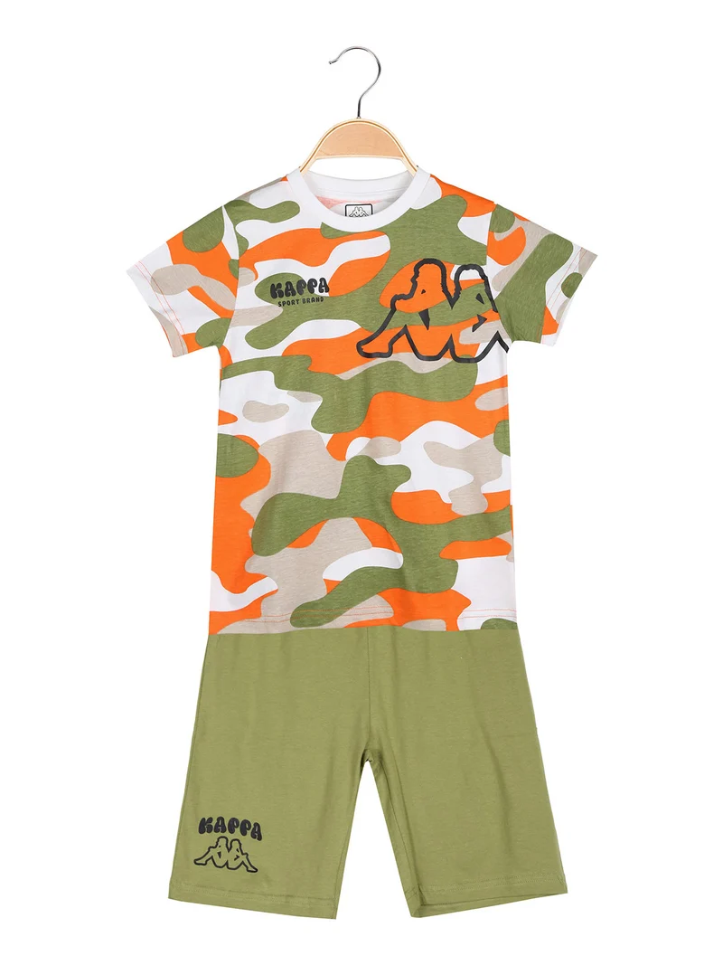 Completo corto 2 pezzi da bambino con t-shirt mimetica e bermuda - militare