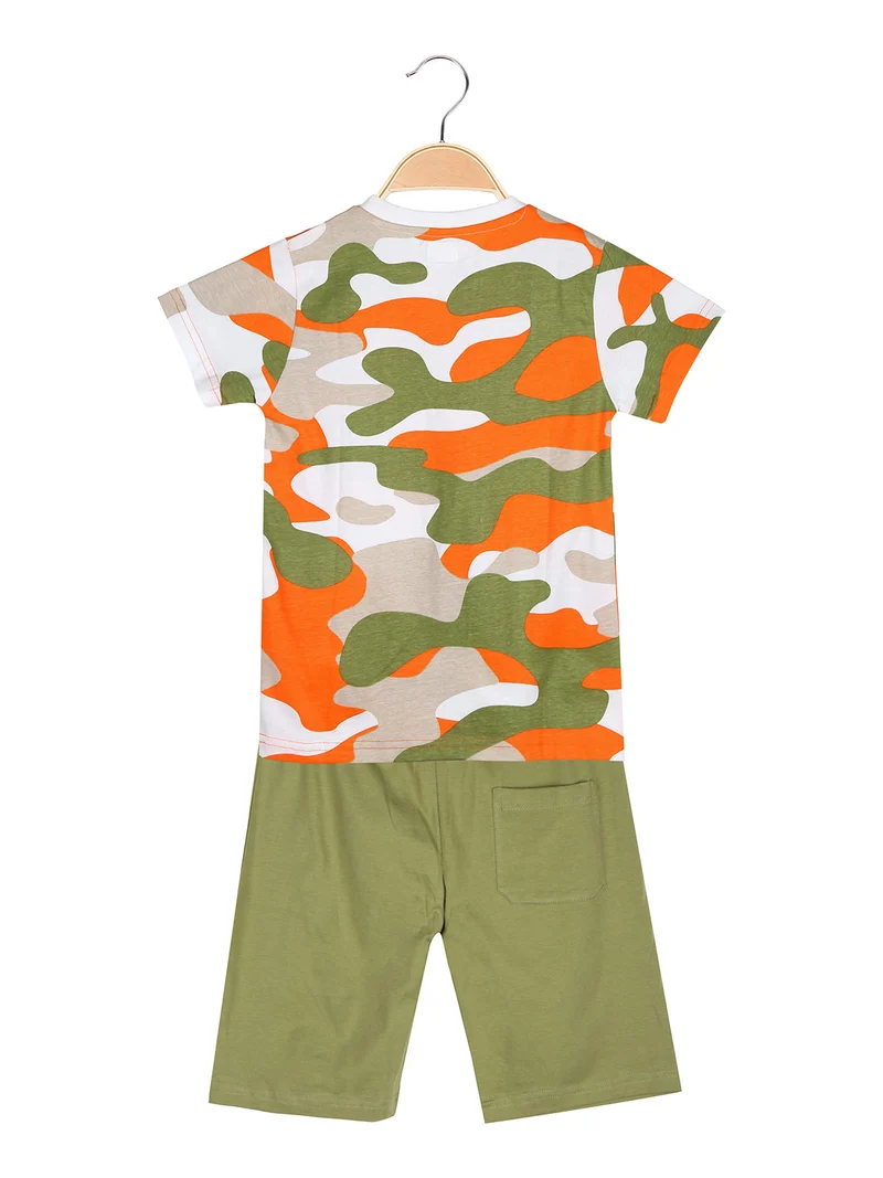 Completo corto 2 pezzi da bambino con t-shirt mimetica e bermuda - militare