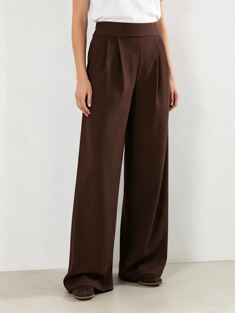 Pantaloni casual da donna a gamba larga - moro