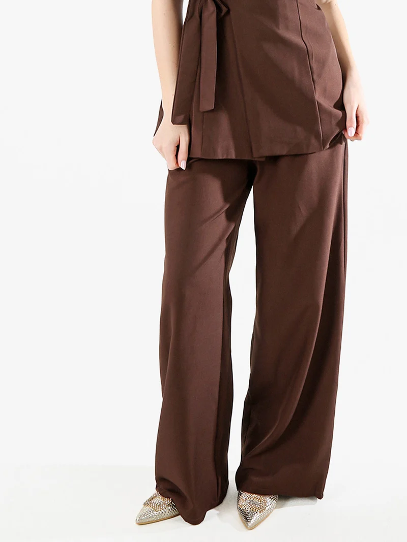 Pantaloni casual da donna a gamba larga - moro