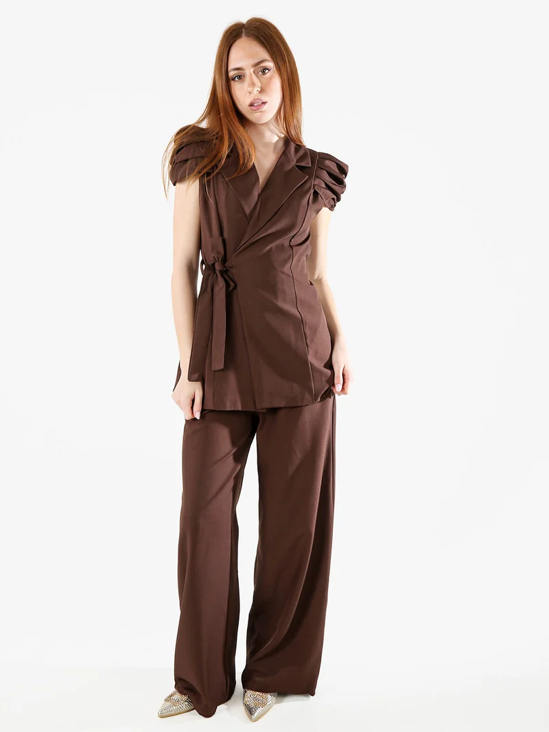 Pantaloni casual da donna a gamba larga - moro