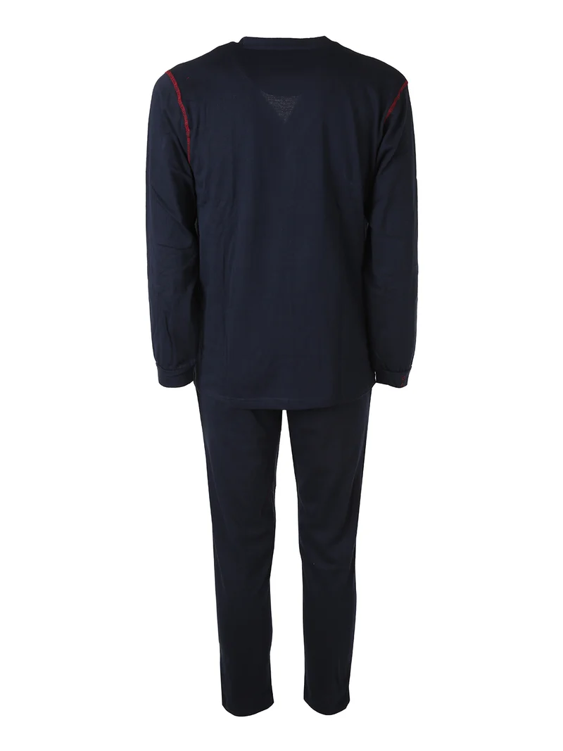 Pigiama lungo da uomo aperto con bottoni in caldo cotone soft - blu scuro