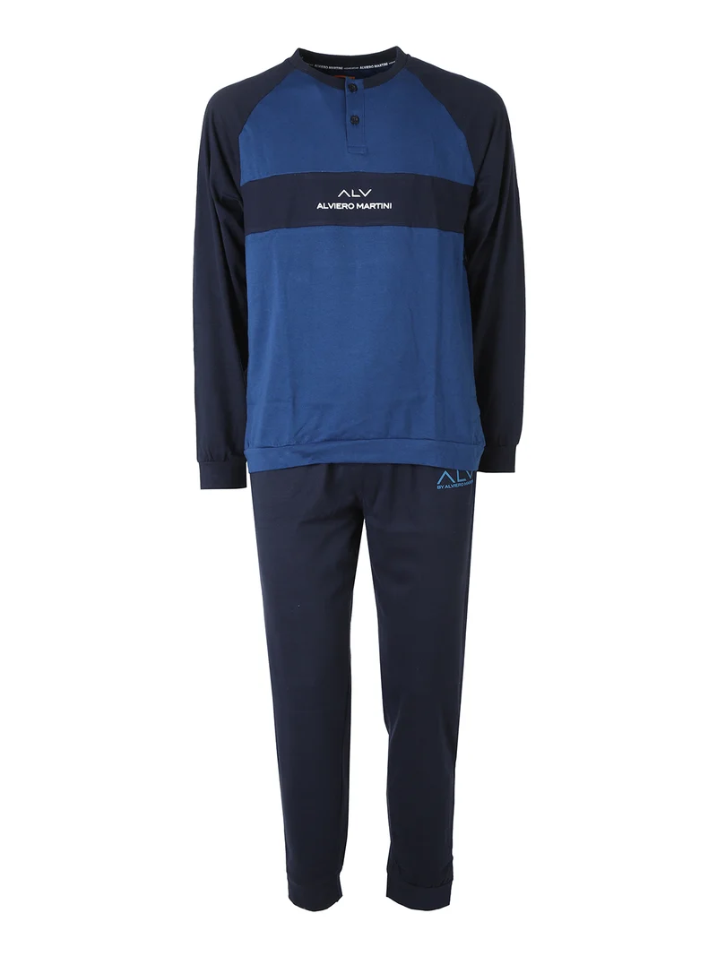 Pigiama lungo da uomo in caldo cotone soft con scollo tondo - avion