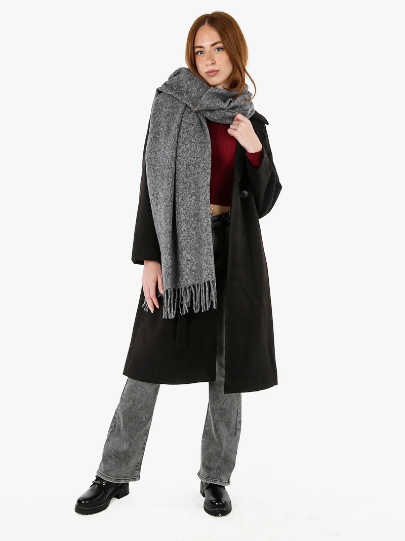 Cappotto lungo da donna a doppiopetto misto lana - nero