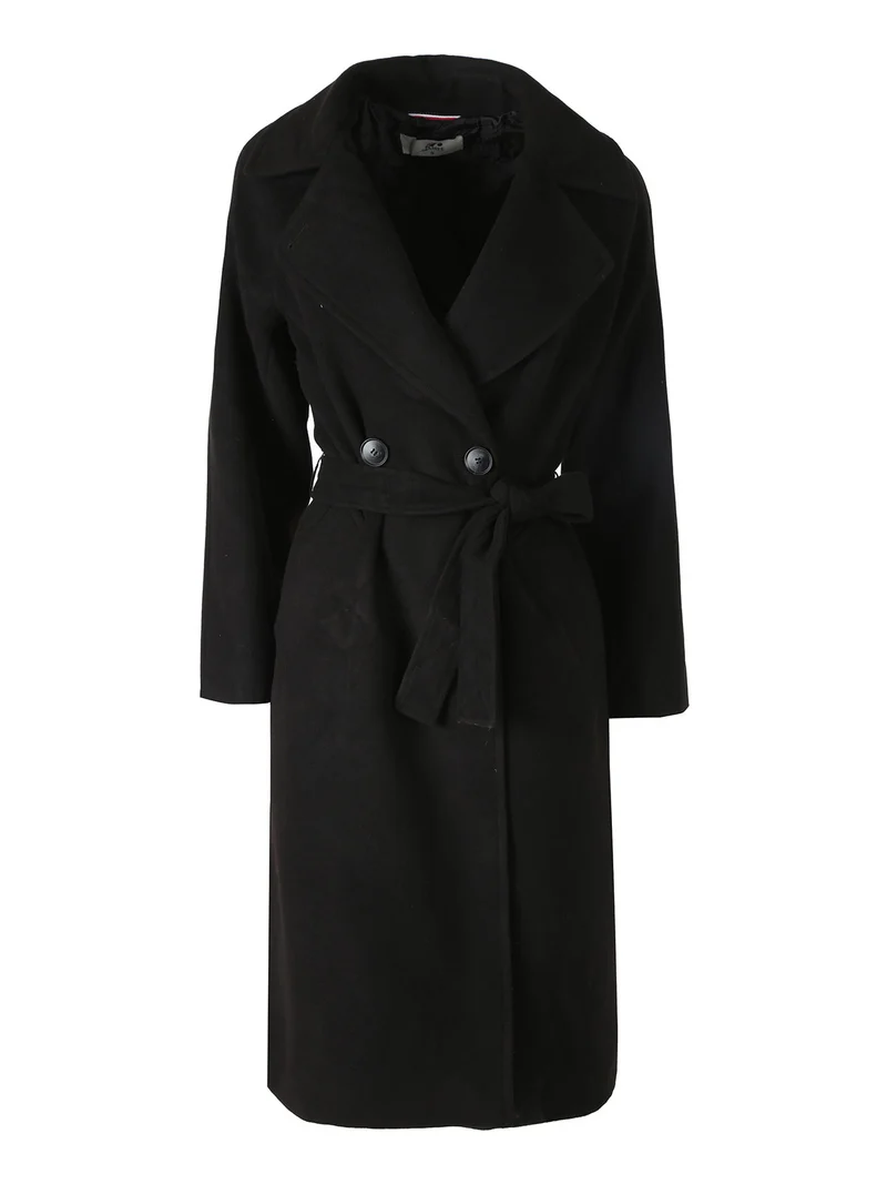 Cappotto lungo da donna a doppiopetto misto lana - nero